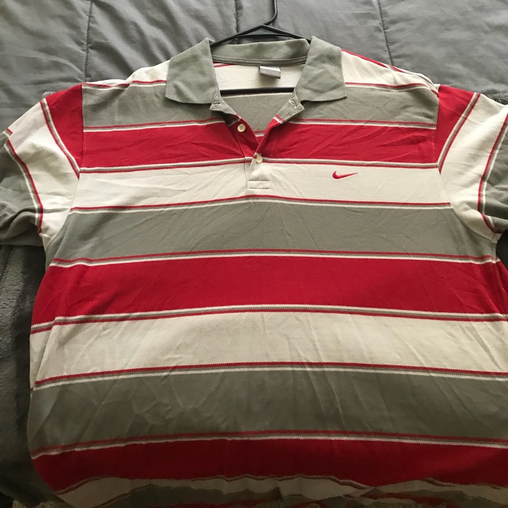 Large Nike red/grey striped polo